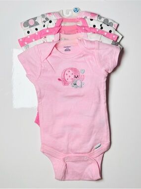 NWOT Gerber Baby Pink Elephant & Polka Dot Bodysuit Multi-Pack Set 5pc 0-3M